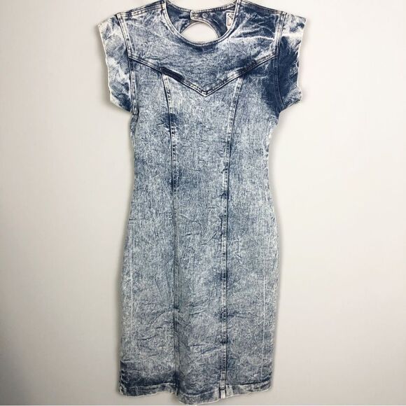 TALE-LORD | VINTAGE Bodycon Stretch Denim Dress Back Cutout Women’s Size 4/5 - Picture 1 of 11